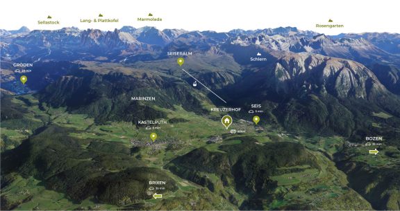 map-lage Kreuzerhof Seis am Schlern Urlaub auf dem Bauernhof Lage